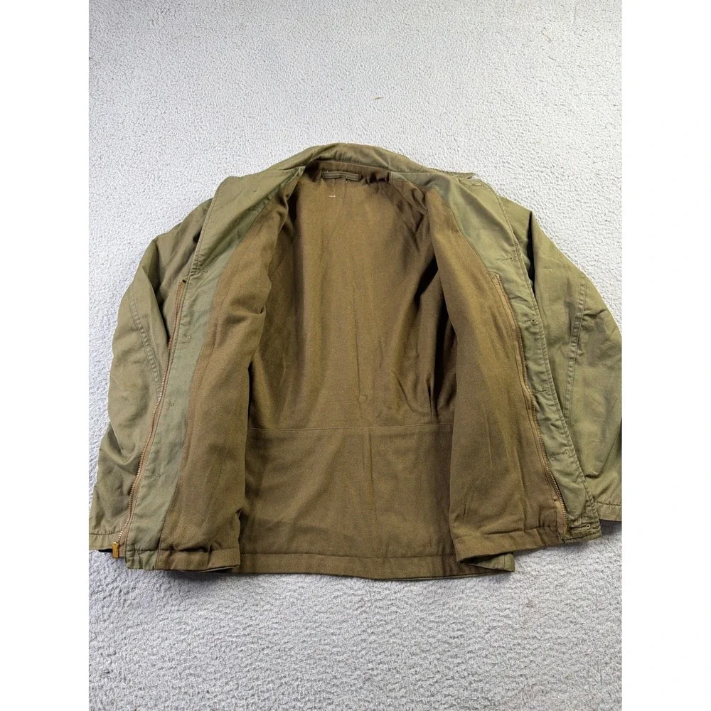 VTG WWII USN N-4 Navy Deck Jacket OD Green Talon Zip Coat Liner Stenciled Mens L